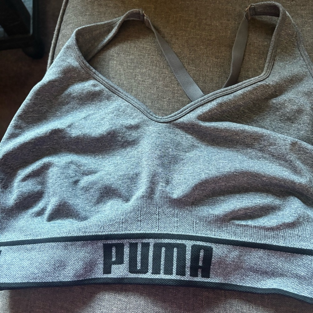 PUMA Women's Heather Gray Sports Bra with Logo Band